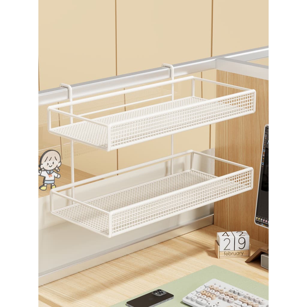 Prateleira de mesa posição trabalho tela pendurado cesta simples mesa organização ferramenta útil pendurado Desktop caix