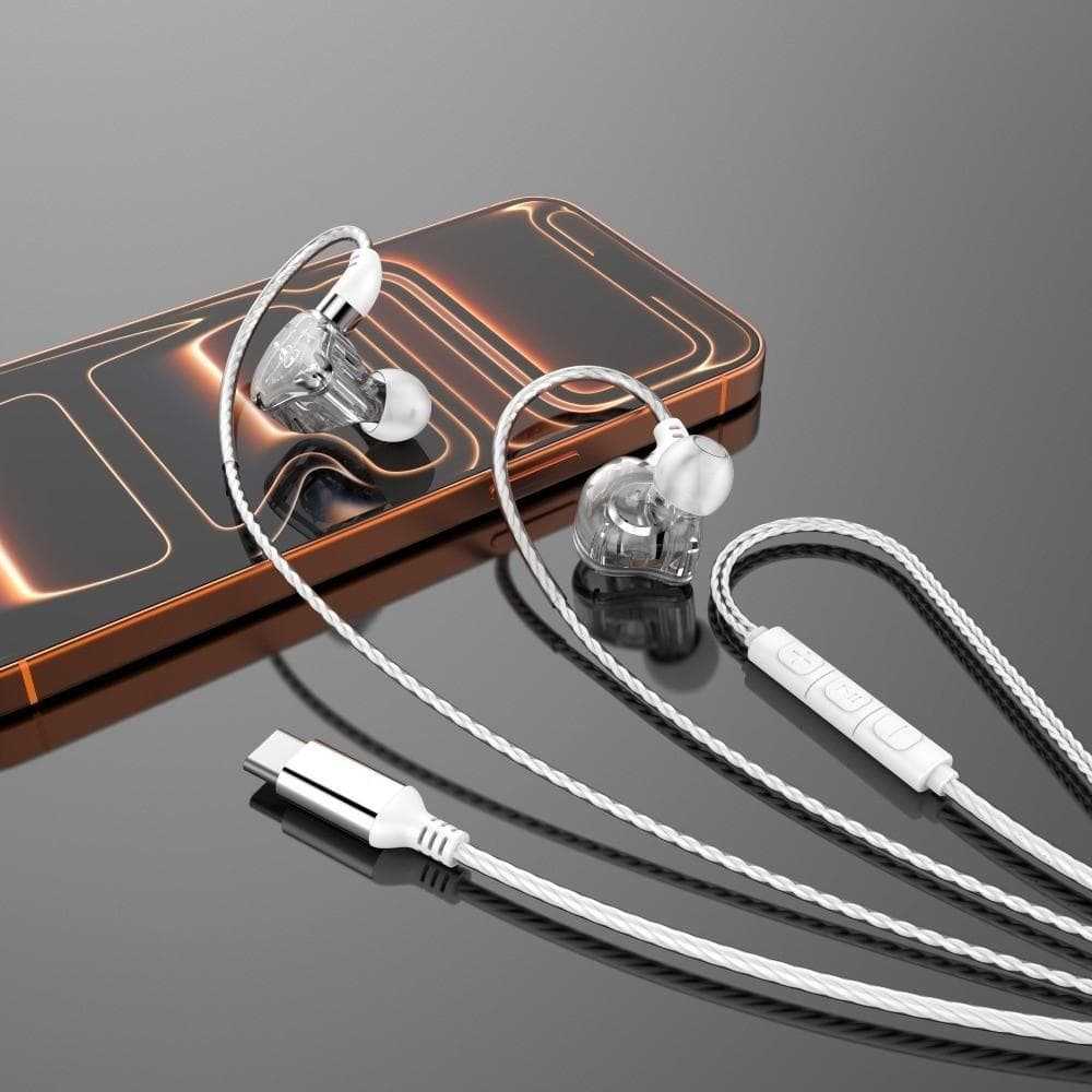 Fones De Ouvido Com Fio , Fone Esportivo HiFi Tipo C Estéreo Baixo Intra-Auricular Cancelamento De Ruído Viva-Voz