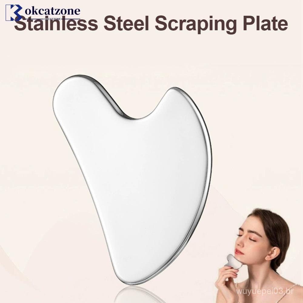 OKCATZONE Placa Gua Sha Em Forma De Coração De Aço Inoxidável Raspadora De Massagem Raspagem Facial Firmador De Levantam