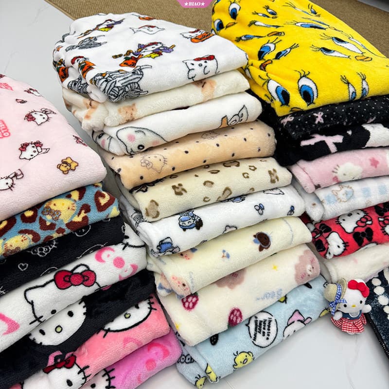 Calças de pijama de flanela de corte reto com forro de lã e pijamas para o outono e inverno, calças de pijama femininas
