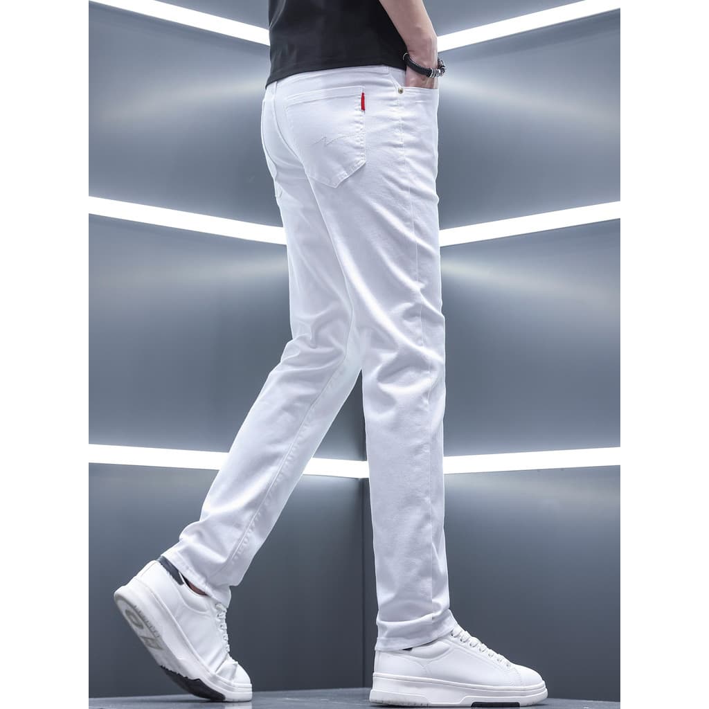 2026 novo estilo branco High-End Jeans masculino verão fino cor clara cáqui calças casuais verão masculino