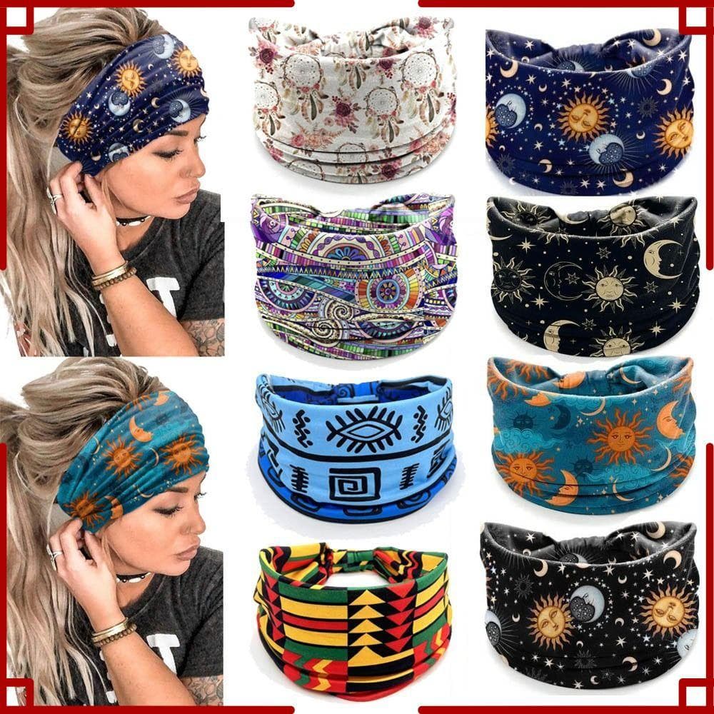 Tiaras Largas , Turbante Elástico Com Nó Vintage , Estampa De Flores , Boho , Estrela , Lenço Estampado Para Men