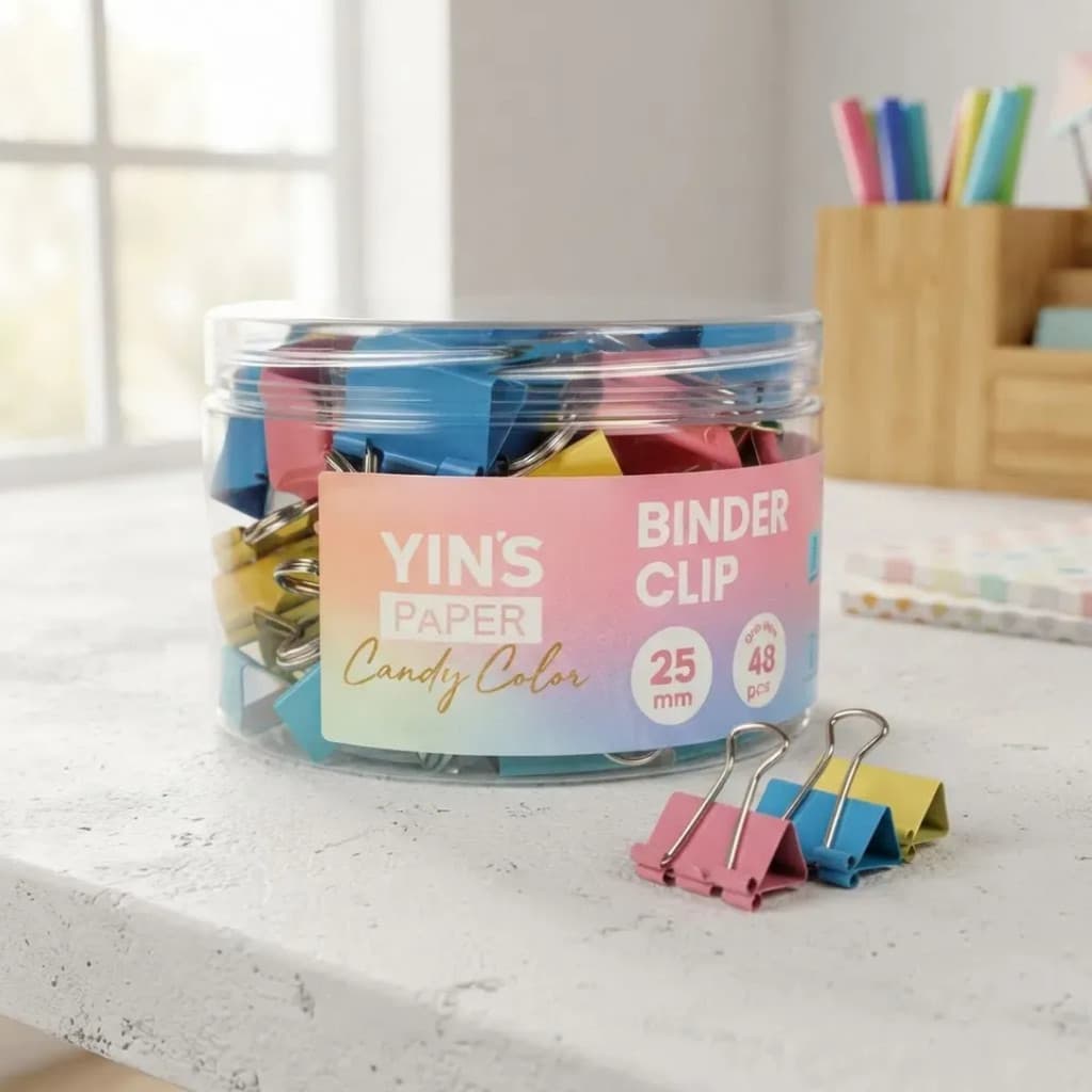 Pote Com Prendedor De Papel Binder Clip Candy 25MM Color Pote Pastel Kawaii Papelaria Fofa Mesa Borboleta Escritório