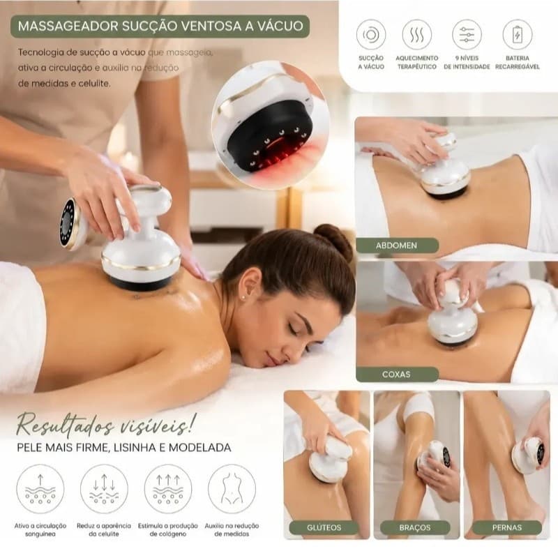 Massageador corporal elétrico portátil com ventosa a vácuo, adequado para barriga, pernas, costas e cintura