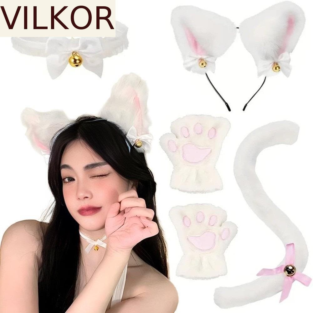 VILKOR – Acessórios de fantasia, conjunto de tiara com orelhas de gato estilo JK, luvas femininas para festas de Hallowe