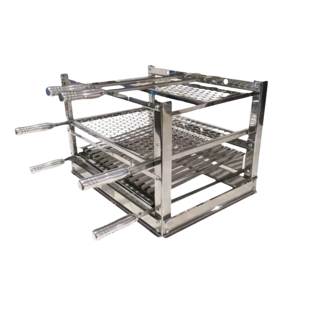 Suporte Bancada Churrasqueira Grill com Espetos 70x51,5 Aço Inox Pantheon