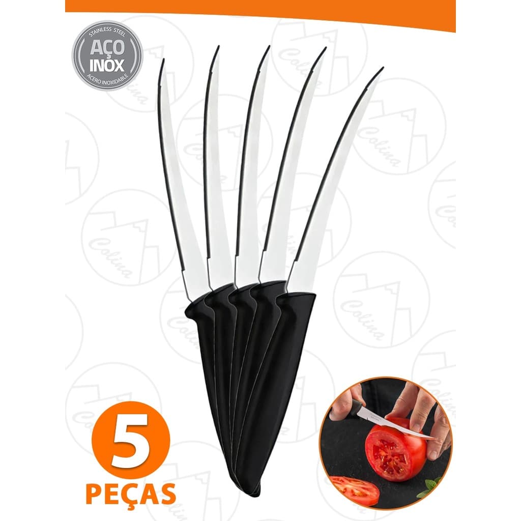 Kit 5 Facas Para Tomate Aço Inox Legumes Chef Profissional 5''