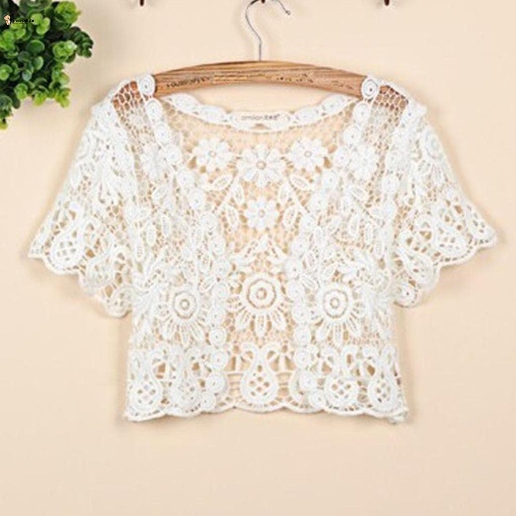 Cardigã Feminino Recortado Com Frente Aberta , Malha Leve , Renda Sólida , Ombros Para Vestidos Casuais