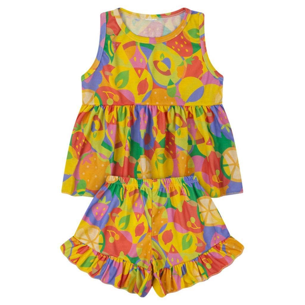 Conjunto Infantil Menina Estampado Fruits Amarelo
