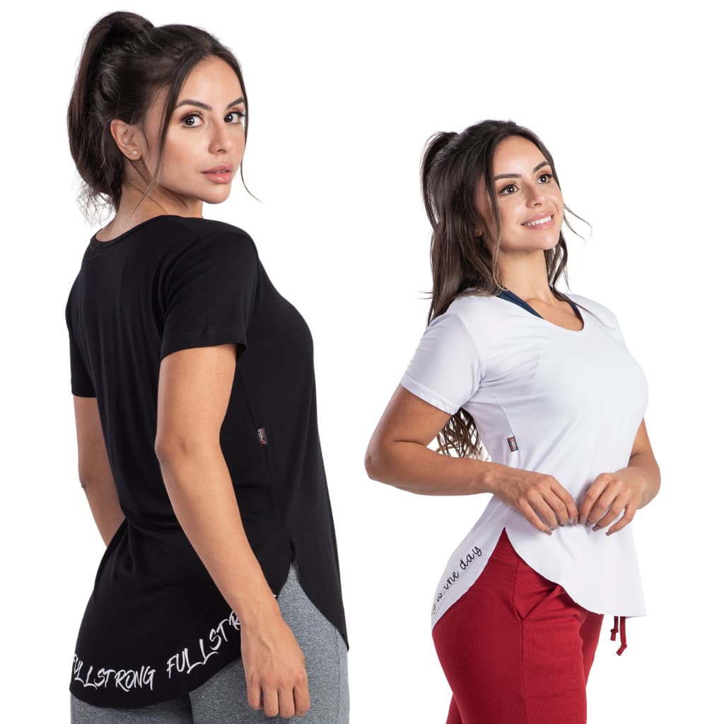 Kit com 2 Blusa Karina Fitness Tapa Bumbum Long Line Academia Esportivo de Malha Viscolycra com Silk