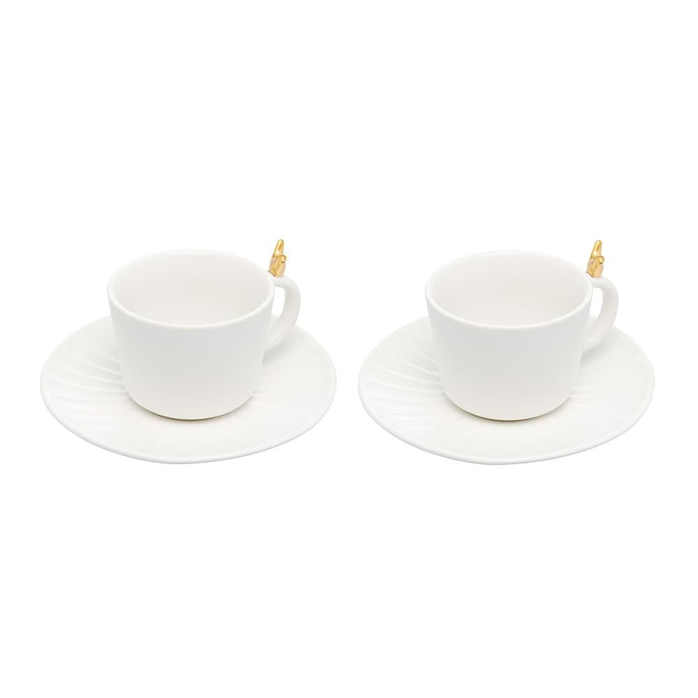Cj 2 Xícaras P/Chá C/Pires de Cerâmica Colibri Branco 170ml Wolff