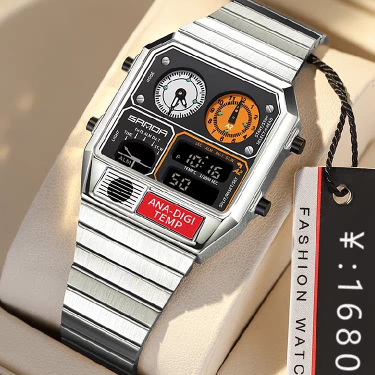 Retro Multi-função relógio quadrado masculino esportes ao ar livre calendário despertador luminoso à prova dwaterproof á