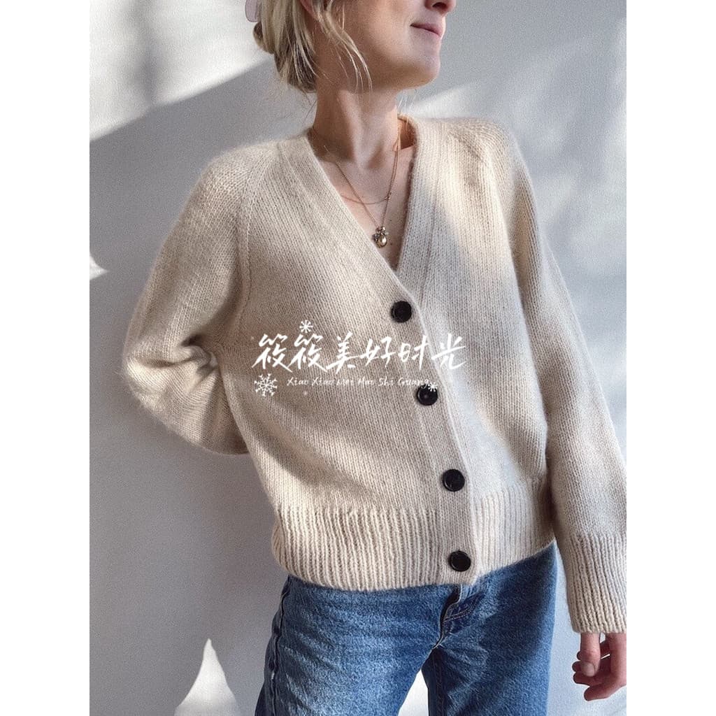 Cardigan champanhe feminino manga Raglan com decote em V cardigan tricô personagens chineses Jie Xiaoxiao lindo tempo