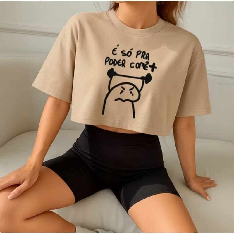 Cropeed Oversized Feminino Academia Foco 100% Algodão  Estilo Streetwear Confortável Moda Casual