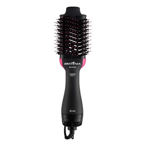 Escova Secador De Cabelo Britânia 1300w 230°c Secador Bivolt Preto Com Rosa 127/220v