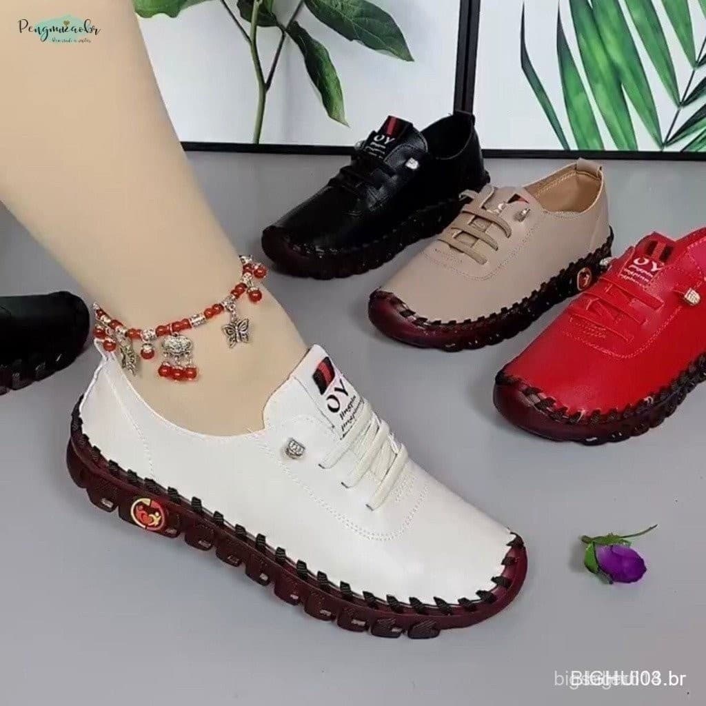 Novos Sapatos Ortopédicos de Couro Sólido para Mulheres 2024 / Costura Manual / Sola Elástica Tamanhos Grandes 33-41 888