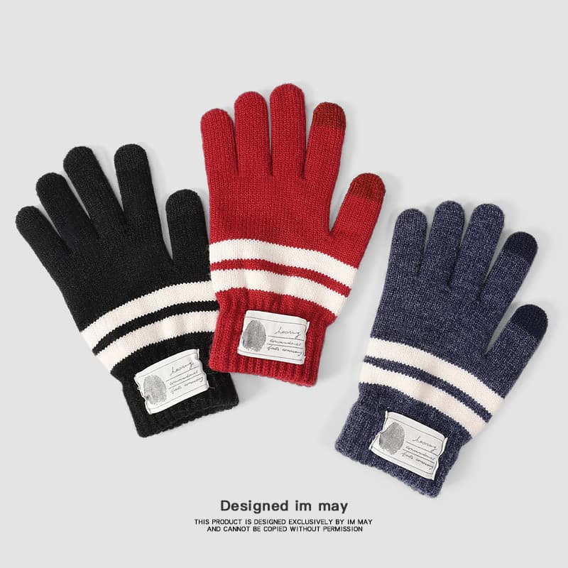 Casal estilo velo luvas quentes inverno feminino ciclismo ins listra tela de toque luvas masculino inverno na moda estud