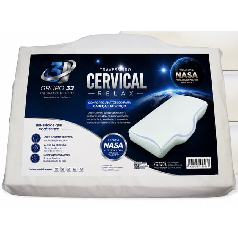 Travesseiro Cervical Ergonômico Ortopédico Premium - Alívio de Dores e Tecnologia NASA