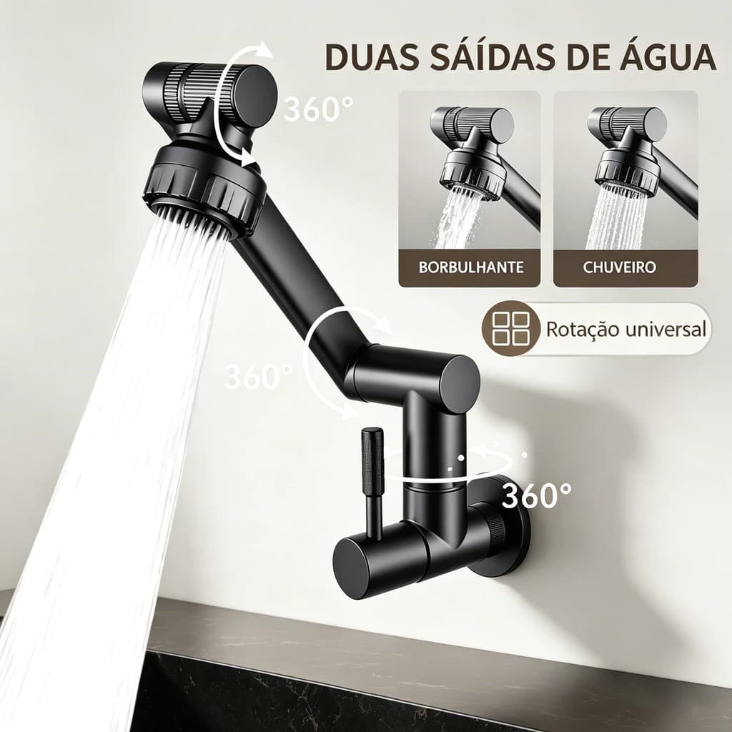 Torneira 360° multifuncional giratória para cozinha e banheiro