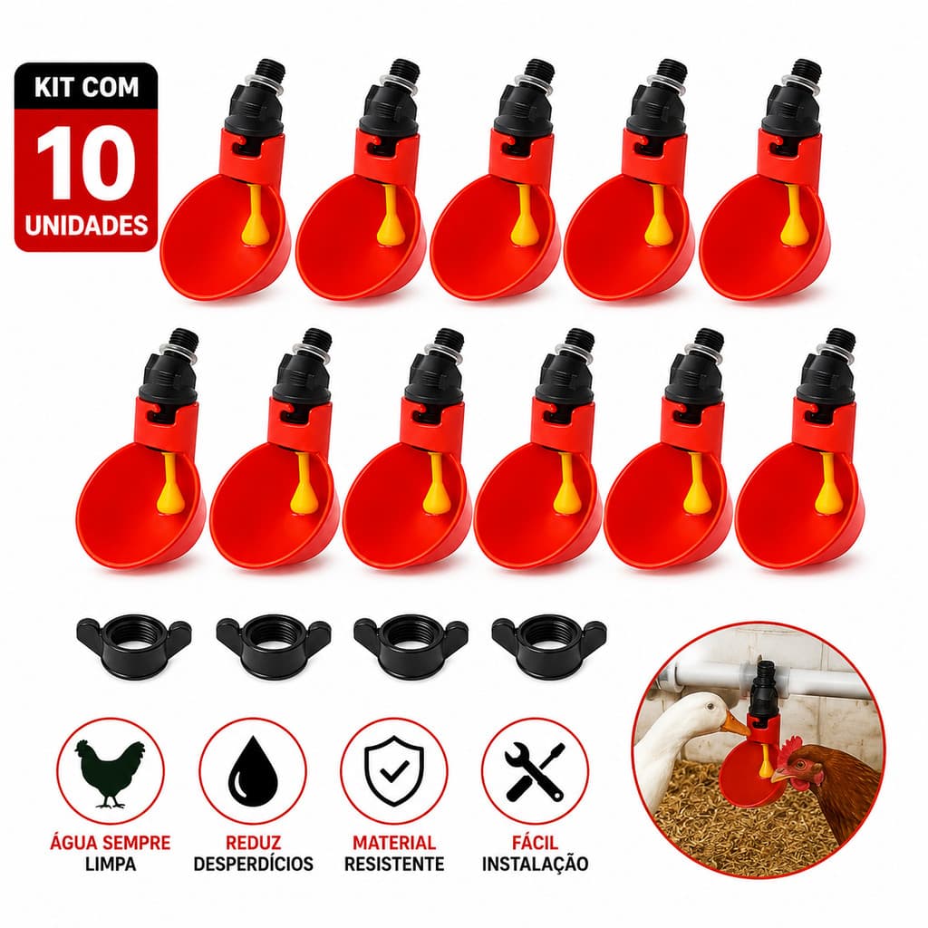 Kit 10 Bebedouros Automáticos para Galinhas Patos Codornas Aves