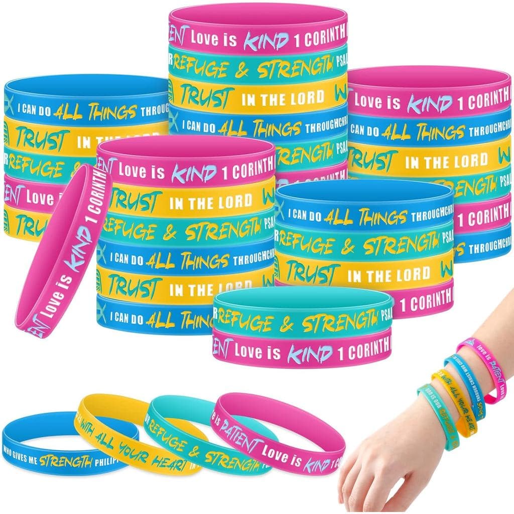 Jerify 48 Pulseiras com Versículos Bíblicos, Pulseiras com Escrituras Cristãs, Pulseiras de Borracha Motivacionais Relig