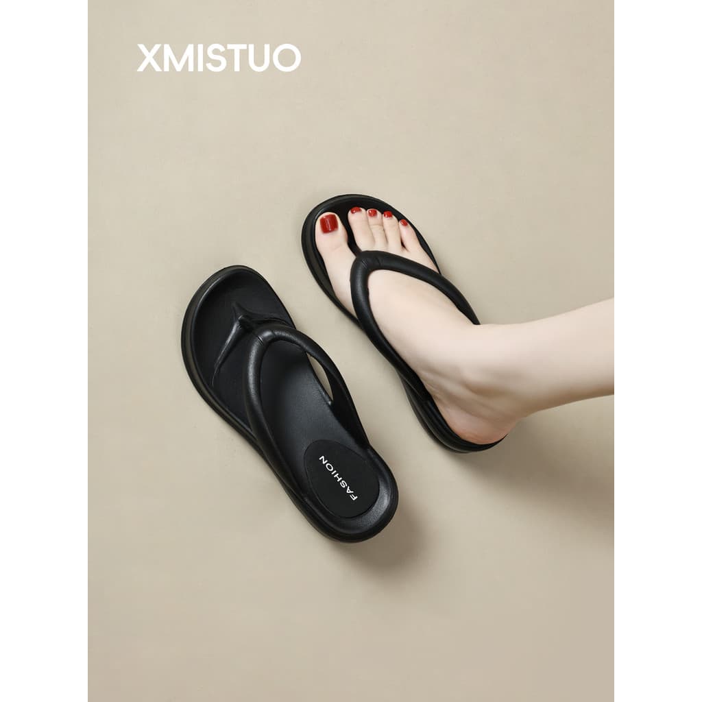Chinelos aumentados de sola grossa feminino verão exterior Wear ins moda antiderrapante cunha flip-flops beira-mar