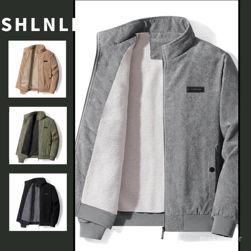 Jaqueta Masculina Casual Solta de Lã de Cordeiro e Algodão para Primavera e Outono HDQT