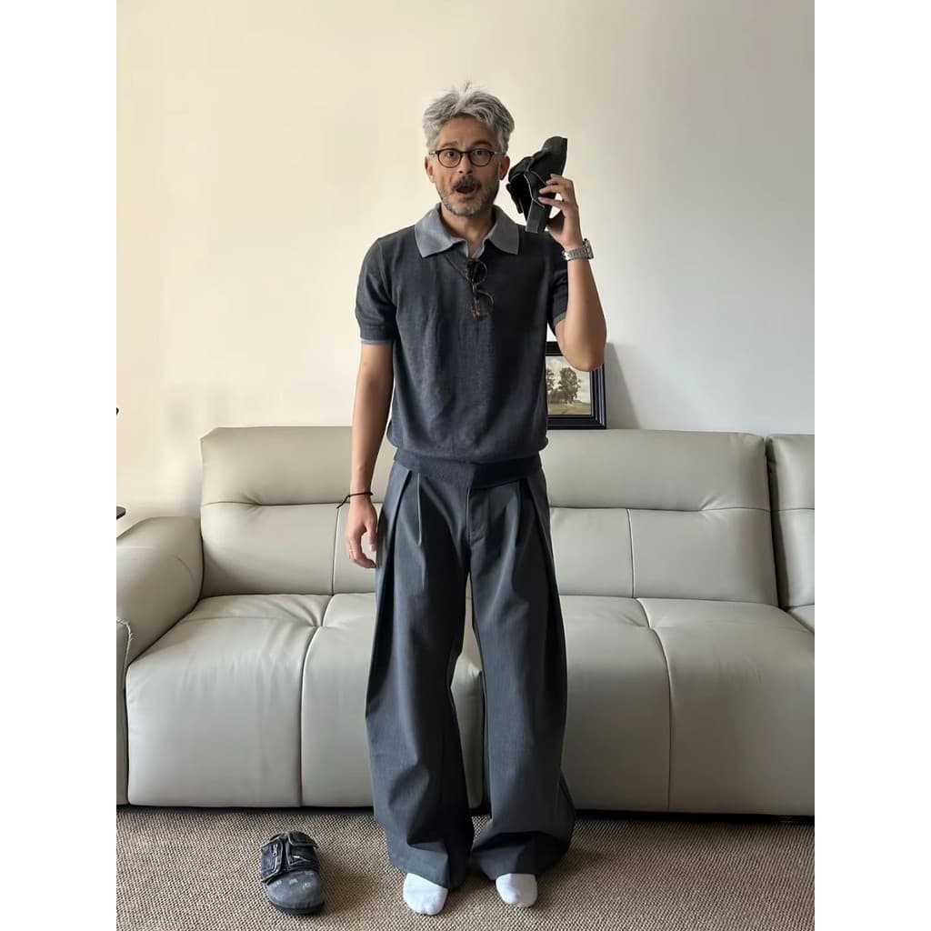 25SS primavera verão TR básico tridimensional em forma de I plissado em forma de A cortina solta casual Commuter quatro