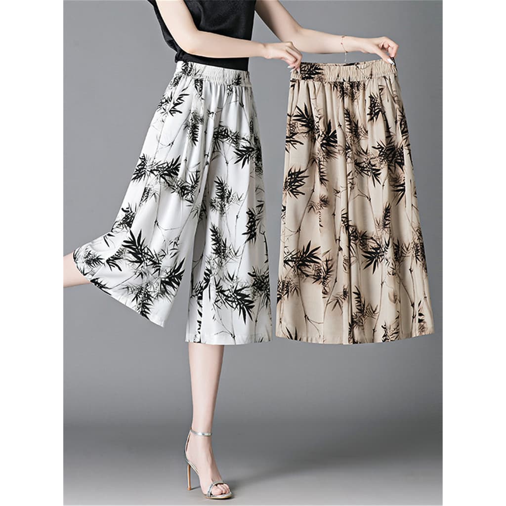 Shenzhen óleo do sul high-End roupas femininas Culottes de seda gelo calças cortadas cortina feminina cintura alta solta