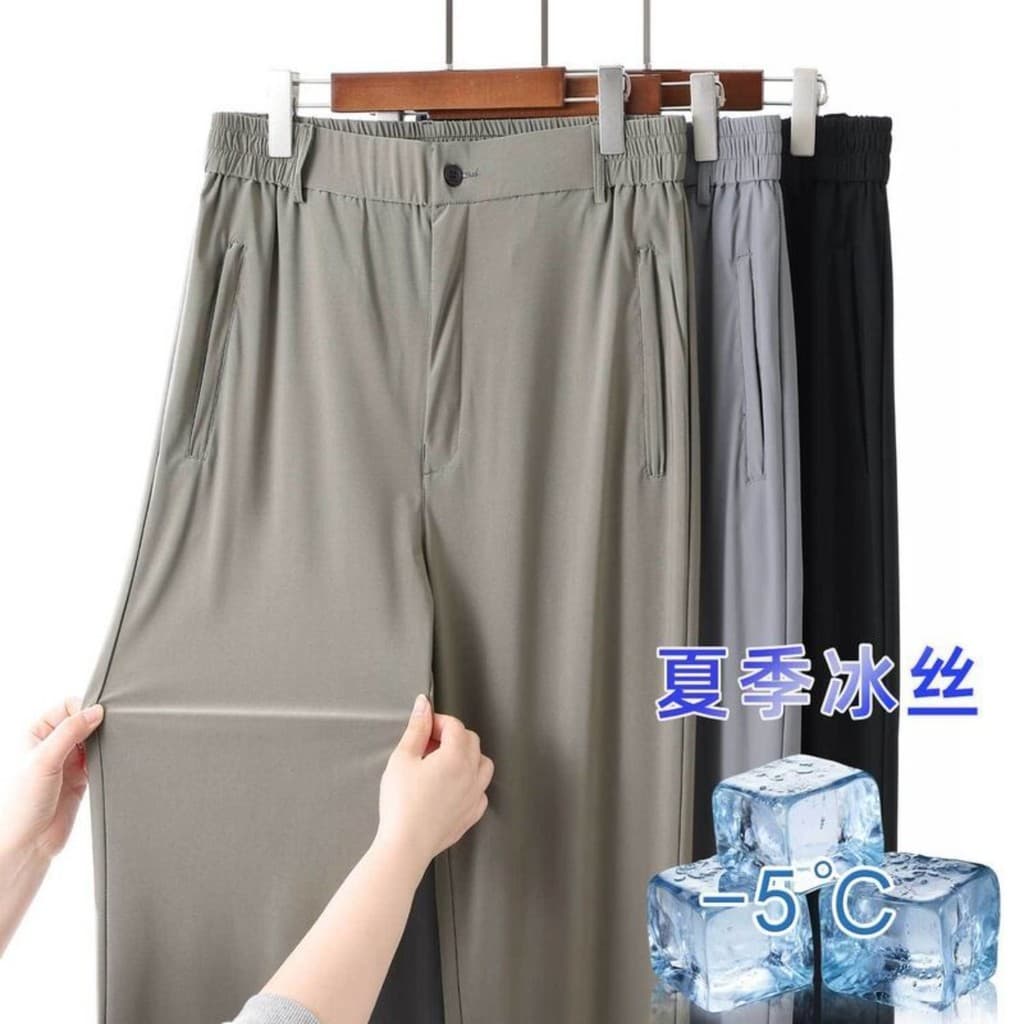 Pai dos homens idosos de meia-idade usar verão novo estilo calças de seda gelo cintura alta em linha reta verão wear elá