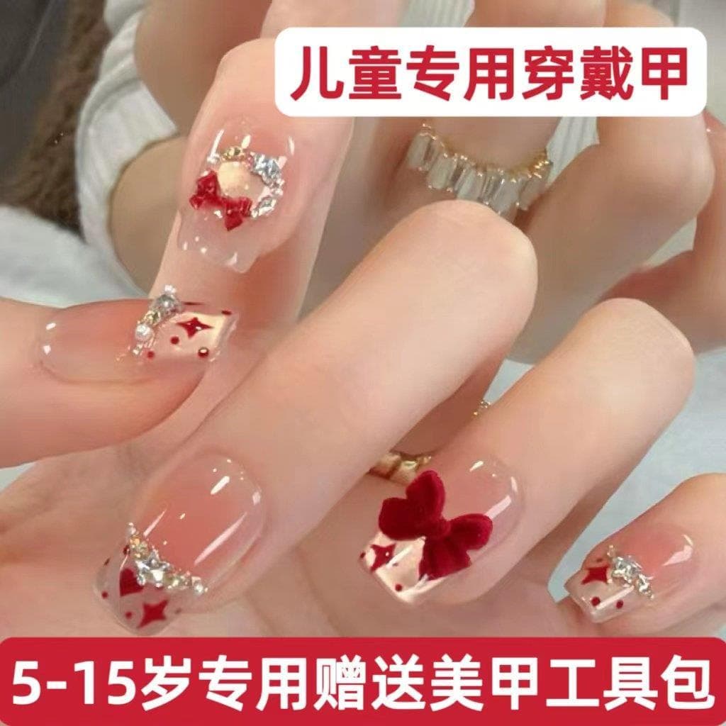 Crianças usam unhas 6 anos de idade 9 anos meninas vermelho 2026 ano novo Manicure clareamento alunos da escola primária
