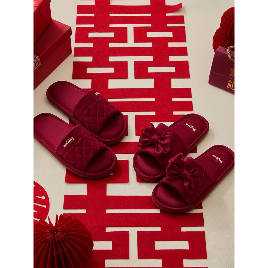 Chinelos vermelhos casamento casal estilo Benming ano interior festivo recém-casado dote luz luxo High-End sapatos de ca
