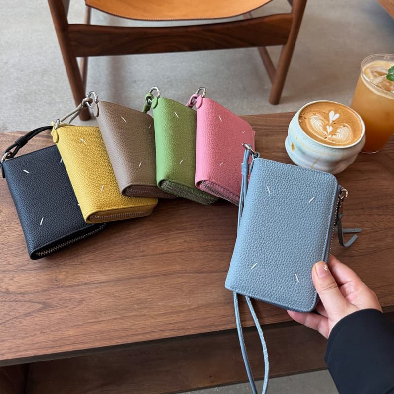 Bolsa feminina de couro genuíno genuíno, bolsa de moedas, porta-cartões com vários cartões, pescoço Halter, portátil, ul