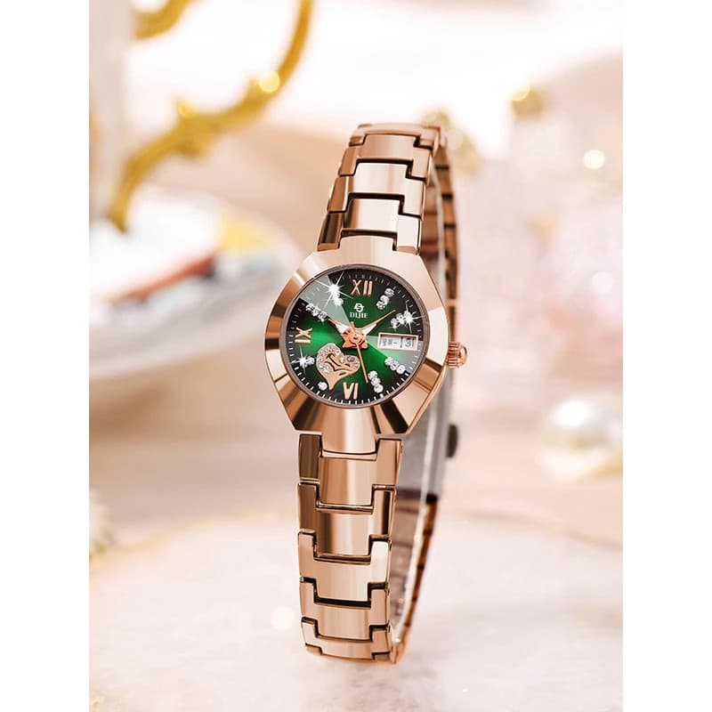 Nova banda de aço de alto valor amor senhoras relógio moda luz luxo rosa ouro requintado simples luminoso relógio de pul