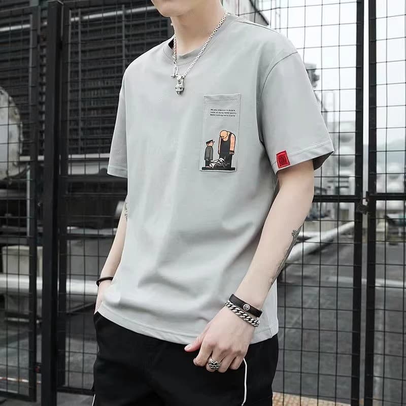 Frete grátis 9 yuan nove yuan roupas masculinas em torno do pescoço solto estudante versão coreana camiseta manga curta