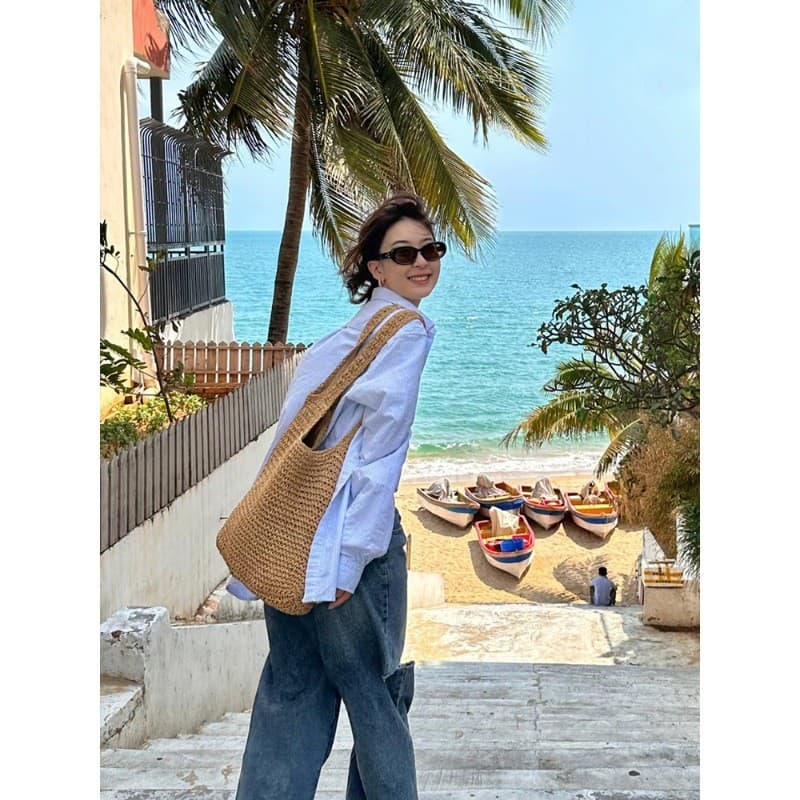 Venda quente Super quente tecido saco praia férias grande capacidade bolsa de ombro estilo coreano literário Commuter oc