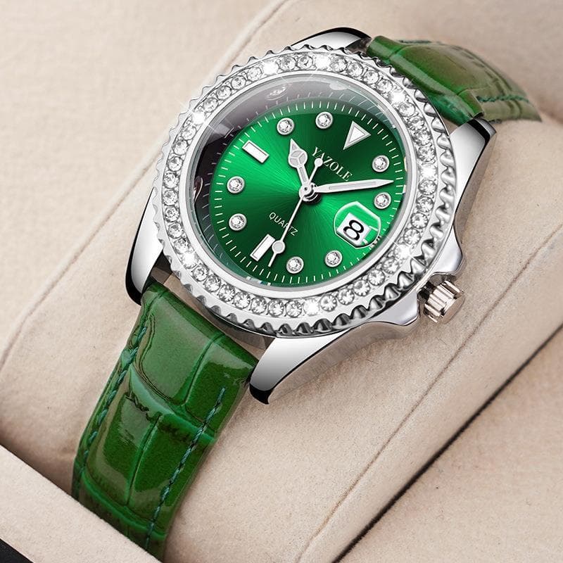 Relógio de quartzo feminino relógio de alto valor cravejado de diamantes relógio feminino pequeno verde nicho es