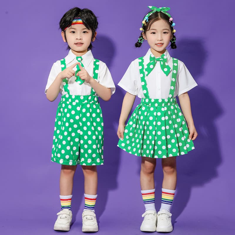 [Estoque pronto, envio rápido] Fantasia infantil para o dia das crianças, jardim de infância, verde, pode ser calças com