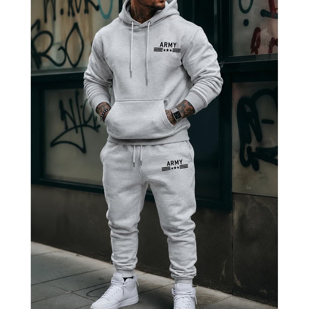 Kit Conjunto Blusa de Frio Moletom Masculino Army Canguru com Capuz + Calça Jogger Moletom