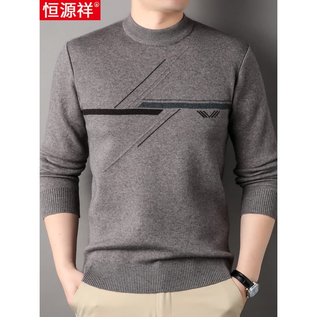 Hengyuanxiang meia gola alta camisola masculina inverno grosso de meia-idade malhas soltas casuais pai camisa de fundo