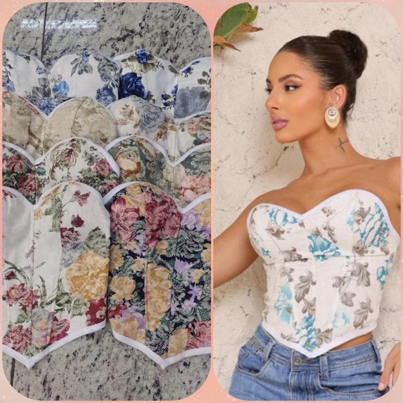 Marca Floral Corset sem Alças com Estampa de Flores para Mulheres Estilo Elegante e Confortável