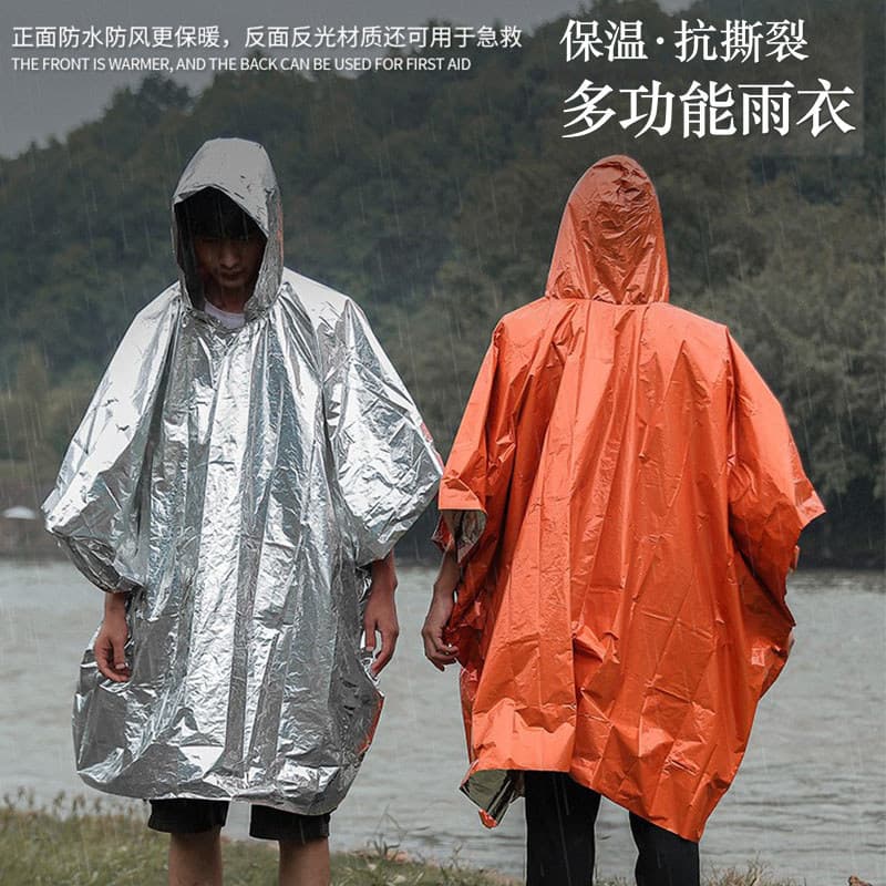 Ao ar livre multifuncional à prova de rasgo capa de chuva portátil folha de alumínio Poncho emergência salva-vidas sobre