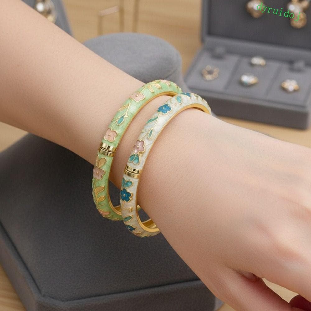 DYRUIDOJ1 Pulseira Cloisonne , Esmaltada De Flor Com Padrão De Liga De Zinco , Processo De Gotejamento De Óleo