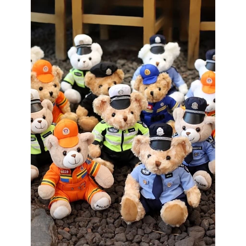 Boneca de urso da polícia, boneca fofa de urso influenciador, piloto de ferro, detetive, brinquedo de pelúcia, boneca de