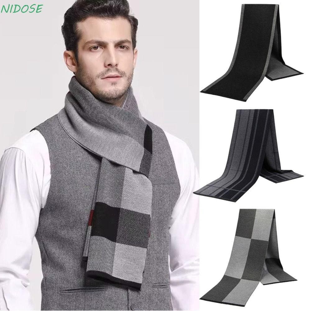 Cachecol Masculino Xadrez NIDOSE, Imitação de Cashmere, Longo, Grosso e Listrado, Xale Macio, Quente e Impermeável para