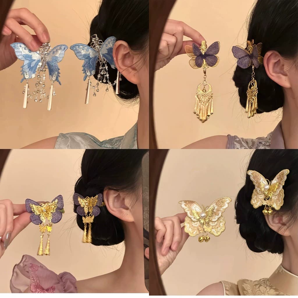 Novo estilo chinês indústria pesada High-End All-Match borboleta borla grampo de cabelo requintado antigo lado quebrado