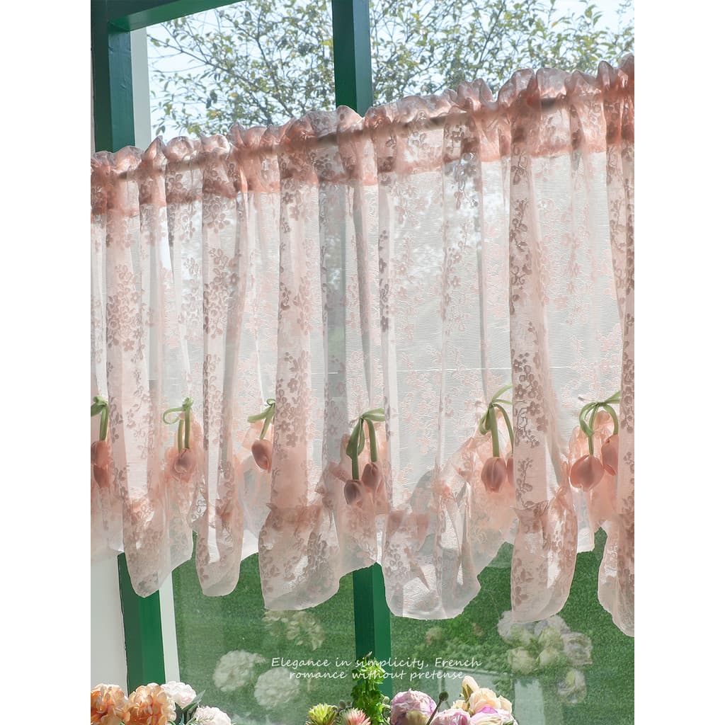 2026 novo estilo menina princesa rosa perfurado varanda Bay janela divisória tela cortina curta cortina Pastoral frances