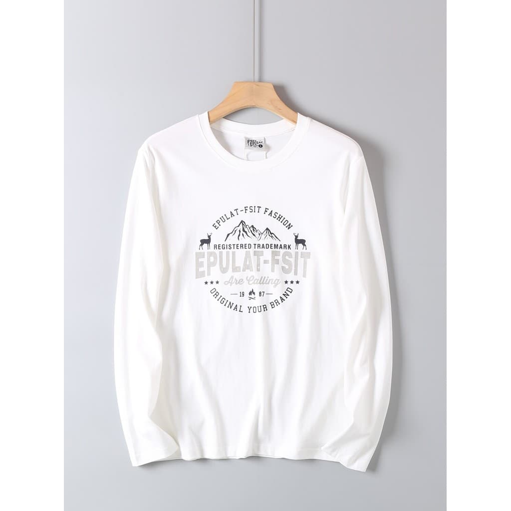 Exportação de comércio exterior Niu bens Retro impresso algodão de manga comprida camiseta masculina primavera outono Al