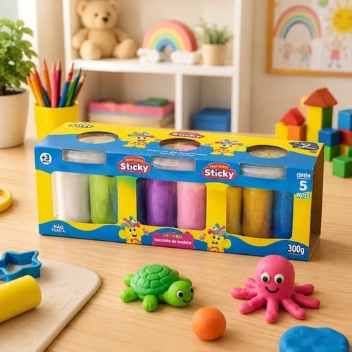Kit Massinha Colorida 15 Potes 75g Moldar Criatividade Infantil Brinquedo Educativo