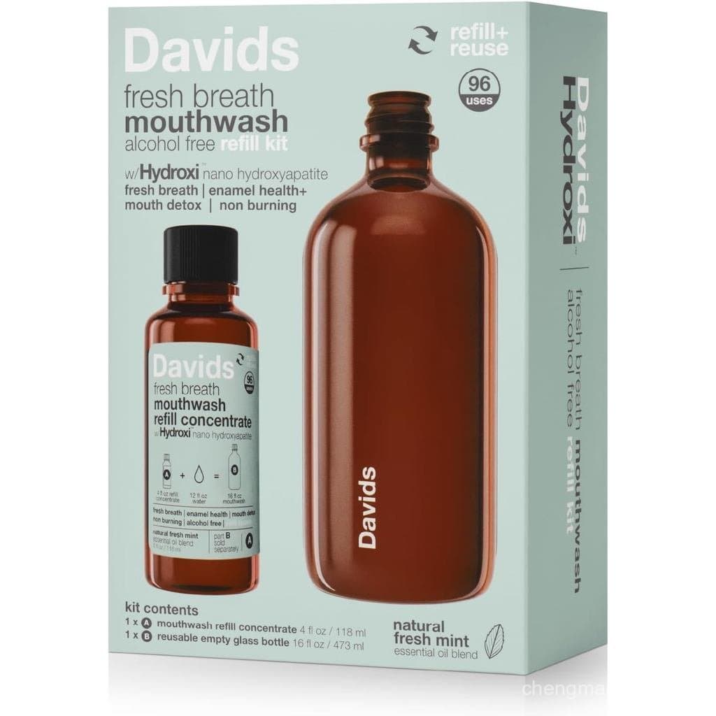 Kit Inicial de Enxaguante Bucal Davids Hydroxi Breath, Sem Álcool, Sem Fluoreto, Nano-Hidroxiapatita para Remineralizaçã